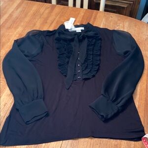 Black Ruffled Stand-up Collar Blouse